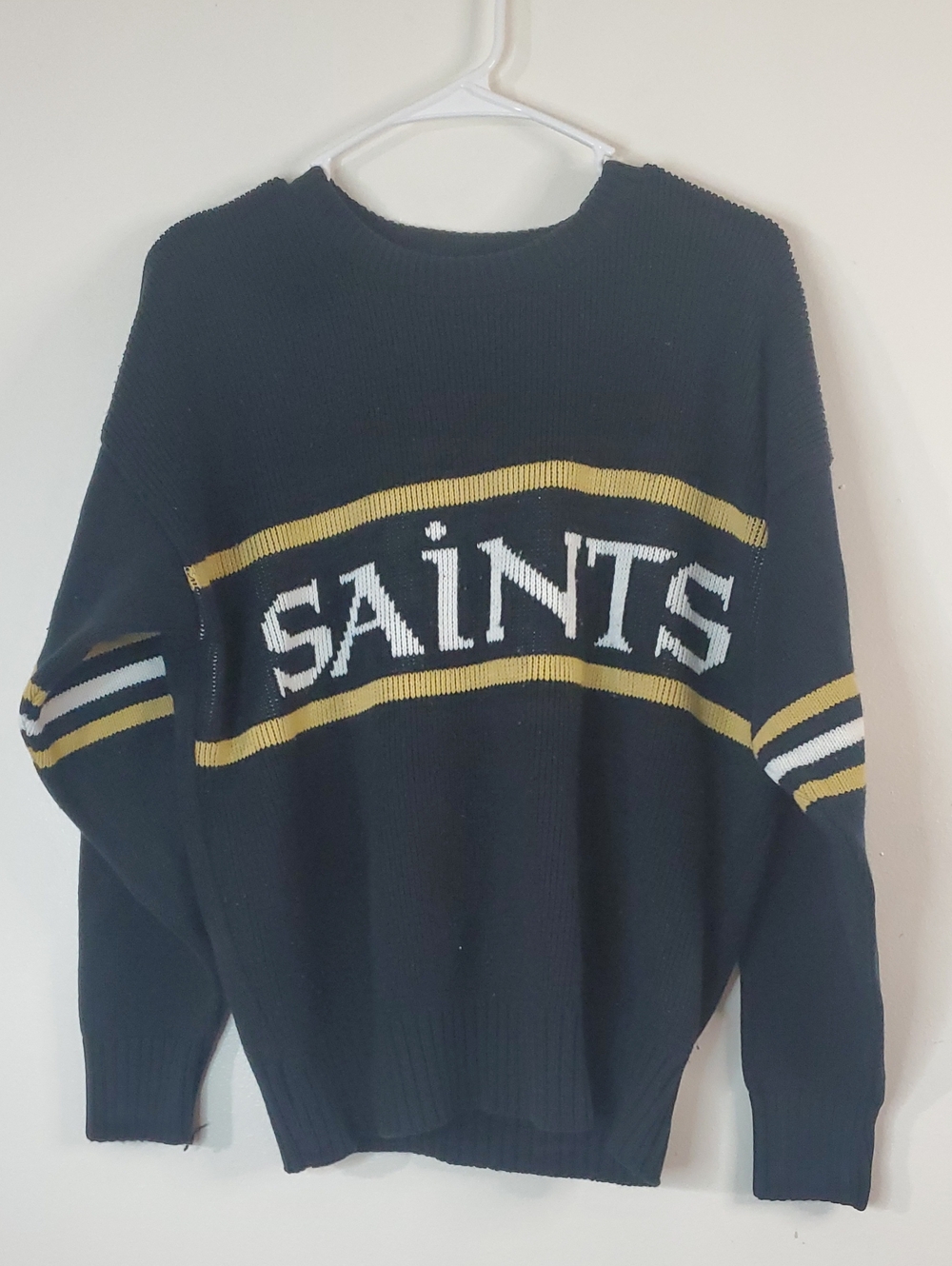 Vintage 80s New Orleans Saints Cliff Engle Crewneck Sweater Small Black & Gold